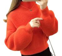 YWeiLiangSan Women's Imitation Mink Sweater, Autumn and Winter Lazy Style Short Lantern Sleeve Bottoming Sweater (Orange,Medium)