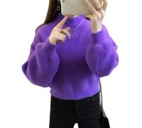 YWeiLiangSan Women's Imitation Mink Sweater, Autumn and Winter Lazy Style Short Lantern Sleeve Bottoming Sweater (Purple,Large)