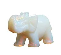 YWG Stone Opal Opalite Elephant 1.5 Inches Statue Crafts Natural Stone Carved Figurine Chakra Carving Stones Healing Reiki Free Pouch (Opal)