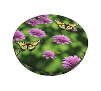 YWGGDSCX 3-Layer Thickened Round Bar Stool Covers 14 Inch,Butterflie And Purple Flowers Stretch Round Bar Cushion Washable Crease-Resistant Slipcovers For Home Bar Hotel Market Commercial Places
