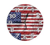 YWGGDSCX American Flag Independence Fourth Of July Clock Number Round Wall Clock Silent Non-Ticking Design, Environmentally Friendly & Customizable For Kitchen, Office, Classroom 10 Inch