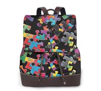 YWGGDSCX Autism Awareness Puzzle Pieces Heart Soft Leather Backpack Purse For Women Multi-Functional Elegant Daypack Travel College Shoulder Bag Shopping Trip