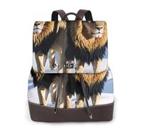 YWGGDSCX Lions In The Snow Soft Leather Backpack Purse For Women Multi-Functional Elegant Daypack Travel College Shoulder Bag Shopping Trip