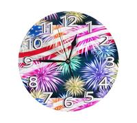YWGGDSCX Patriotic 4th Of July American Flag Clock Number Round Wall Clock Silent Non-Ticking Design, Environmentally Friendly & Customizable For Kitchen, Office, Classroom 10 Inch