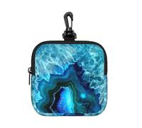 YWGGDSCX Small Square Zipper Storage Bag 10.5cm - Waterproof Neoprene Pouch with Carabiner, Bright Aqua Blue Full Print - for Earbuds, Coins, Keys, USB, Charger - Travel Gym Essential
