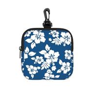 YWGGDSCX Small Square Zipper Storage Bag 10.5cm - Waterproof Neoprene Pouch with Carabiner, Hawaii Flower Full Print - for Earbuds, Coins, Keys, USB, Charger - Travel Gym Essential