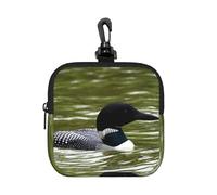 YWGGDSCX Small Square Zipper Storage Bag 10.5cm - Waterproof Neoprene Pouch with Carabiner, Loon Nature Birds Full Print - for Earbuds, Coins, Keys, USB, Charger - Travel Gym Essential