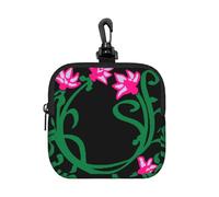 YWGGDSCX Small Square Zipper Storage Bag 10.5cm - Waterproof Neoprene Pouch with Carabiner, Lotus Flower Namaste Full Print - for Earbuds, Coins, Keys, USB, Charger - Travel Gym Essential