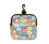 YWGGDSCX Small Square Zipper Storage Bag 10.5cm - Waterproof Neoprene Pouch with Carabiner, Postal Stationery Full Print - for Earbuds, Coins, Keys, USB, Charger - Travel Gym Essential