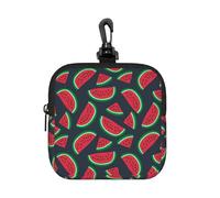 YWGGDSCX Small Square Zipper Storage Bag 10.5cm - Waterproof Neoprene Pouch with Carabiner, Red Watermelon Full Print - for Earbuds, Coins, Keys, USB, Charger - Travel Gym Essential