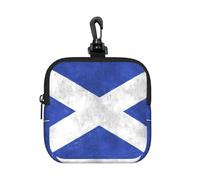 YWGGDSCX Small Square Zipper Storage Bag 10.5cm - Waterproof Neoprene Pouch with Carabiner, Scottish Full Print - for Earbuds, Coins, Keys, USB, Charger - Travel Gym Essential