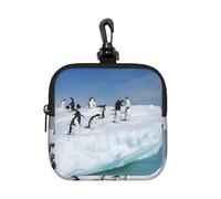 YWGGDSCX Small Square Zipper Storage Bag 10.5cm - Waterproof Neoprene Pouch with Carabiner, Snow Mountain Penguin Full Print - for Earbuds, Coins, Keys, USB, Charger - Travel Gym Essential