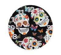 YWGGDSCX Sugar Skulls Clock Number Round Wall Clock Silent Non-Ticking Design, Environmentally Friendly & Customizable For Kitchen, Office, Classroom 10 Inch