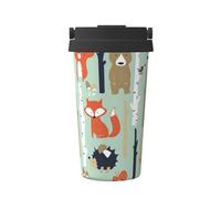 YWGGDSCX Travel Coffee Cup-Cute Fox Bear Bird Tree Printed Carry Insulated Coffee Mug, Double Wall Vacuum Insulated for Hot & Cold, 500ml Coffee Compatible for Men's and Women's Gift Coffee Mugs