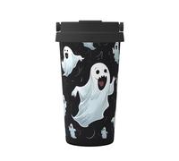 YWGGDSCX Travel Coffee Cup-Funny White Ghost Printed Carry Insulated Coffee Mug, Double Wall Vacuum Insulated for Hot & Cold, 500ml Coffee Compatible for Men's and Women's Gift Coffee Mugs