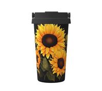 YWGGDSCX Travel Coffee Cup-Sunflower Black Background Printed Carry Insulated Coffee Mug, Double Wall Vacuum Insulated for Hot & Cold, 500ml Coffee Compatible for Men's and Women's Gift Coffee Mugs
