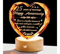 YWHL 25th Wedding Anniversary Crystal Gifts for Couples, Romantic 25 Year Wedding Anniversary Heart Keepsake Gift with Colorful Base, 25 Years of Anniversary Marriage Gifts for Wife Husband