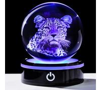 YWHL 3D Cheetah Figurine Crystal Ball with Colorful Light Base, Cheetah Gifts for Women Men on Mothers Fathers Day Birthday, Home Office Decor (80mm)