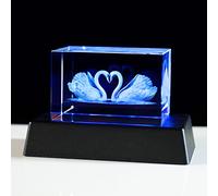 YWHL 3D Crystal Swan A Pair Figurine with Colorful Light Base, Laser Engraved Swan Sweet Gifts for Women Men on Valentines Day Anniversary, Crystal Swans Ornament Collection Figurine Home Decor