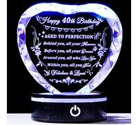 YWHL 40th Birthday Gifts for Women Men Born In 1983, Laser Crystal Heart with Colorful Light Base Happy 40th Birthday Decorations, Birthday Gifts for 40 Year Old Women Men Mom Sister Wife Friends