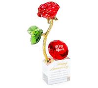 YWHL 40th Wedding Anniversary Rose Gifts for Parents, 40 Years Happy Anniversary Ruby Wedding Gift for Couples, Crystal Rose Figurine with Red Diamond, Romantic Valentines Day Present for Wife
