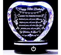 YWHL 50th Birthday Gifts for Women Men Born in 1973, Laser Crystal Heart with Colorful Light Base Happy 50th Birthday Decorations, 50 Year Old Gifts Ideas for Her Him Mom Sister Wife Friends
