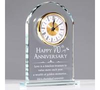 YWHL 70th Wedding Anniversary Clock Gifts for Parents Grandparents, 70th Wedding Anniversary Glass Keepsake for Couples, Meaningful 70 Years Marriage Party Home Decor (Battery not Included)