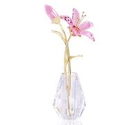 YWHL Crystal Lily Flower Figurine with Vase, Handmade Pink Lily Flower Gifts for Woman, Wedding Gifts for Couple, Home Party Decorations (Pink Lily)