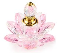 YWHL Small Crystal Pink Lotus Bottles, Mini Vintage Glass Refillable Bottle Decoration, Handmade Lotus Flower Figures Gifts for Wife Girlfriend (3ml)
