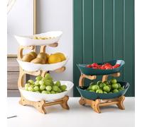 YWHWLX 3 Tiered Fruit Bowl, Fruit Holder Set, Plastic Fruit Basket, Bamboo Food Serving Tray(Three-Layer White)