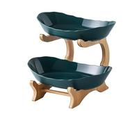 YWHWLX 3 Tiered Fruit Bowl, Fruit Holder Set, Plastic Fruit Basket, Bamboo Food Serving Tray(Two-Layer Green)