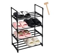 Ywinler 4 Tier Shoe Racks, Metal Shoe Storage Organiser Narrow Shoe Racks for Small Space Stackable Slim Shoe Shelf for Hallway, Entryway, Living Room, Black