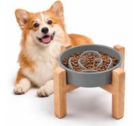 YWIY Elevated Ceramic Slow Feeder Dog Bowl with Stand 8.26in for Small&Medium Pet Raised Slow Feeder Dog Bowls Heavy Weighted Non-Toxic Non-Slip (Gray, for Small&Medium Size)
