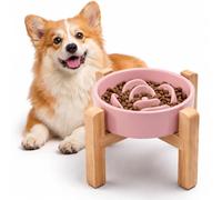 YWIY Elevated Ceramic Slow Feeder Dog Bowl with Stand 8.26in for Small&Medium Pet Raised Slow Feeder Dog Bowls Heavy Weighted Non-Toxic Non-Slip (Pink, for Small&Medium Size)