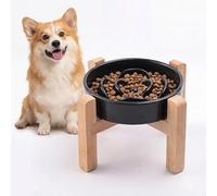 YWIY Elevated Ceramic Slow Feeder Dog Bowl with Stand 8.26in for Small&Medium Pet Raised Slow Feeder Dog Bowls Heavy Weighted Non-Toxic Non-Slip (Black, for Small&Medium Size)