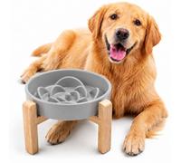 YWIY Elevated Ceramic Slow Feeder Dog Bowl with Stand 8.66in for Medium&Large Pet Raised Slow Feeder Dog Bowls Heavy Weighted Non-Toxic Non-Slip (Gray, for Medium&Large Size)