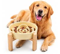 YWIY Elevated Ceramic Slow Feeder Dog Bowl with Stand 8.66in for Medium &Large Pet Raised Slow Feeder Dog Bowls Heavy Weighted Non-Toxic Non-Slip (Light Yellow, for Medium&Large Size)