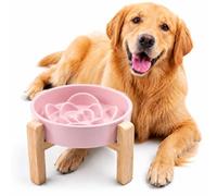 YWIY Elevated Ceramic Slow Feeder Dog Bowl with Stand 8.66in for Medium&Large Pet Raised Slow Feeder Dog Bowls Heavy Weighted Non-Toxic Non-Slip (Pink, for Medium&Large Size)
