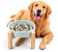 YWIY Elevated Ceramic Slow Feeder Dog Bowl with Stand 8.66in for Medium&Large Pet Raised Slow Feeder Dog Bowls Heavy Weighted Non-Toxic Non-Slip (Light Blue, for Medium&Large Size)