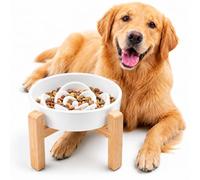 YWIY Elevated Ceramic Slow Feeder Dog Bowl with Stand 8.66in for Small&Medium Pet Raised Slow Feeder Dog Bowls Heavy Weighted Non-Toxic Non-Slip (White, for Medium&Large Size)