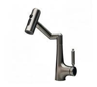 YWJFSA Bathroom Sink Tap Single Lever Robotic Arm Taps with 4 Spray Modes Mono Basin Mixer Tap Height Adjustable 360° Swivel,Grey