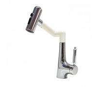 YWJFSA Bathroom Sink Tap Single Lever Robotic Arm Taps with 4 Spray Modes Mono Basin Mixer Tap Height Adjustable 360° Swivel,White + Chrome