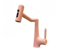 YWJFSA Bathroom Sink Tap Single Lever Robotic Arm Taps with 4 Spray Modes Mono Basin Mixer Tap Height Adjustable 360° Swivel,Pink