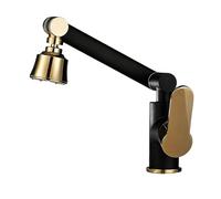 YWJFSA Bathroom Sink Taps Brass Flexible Extension Arm Tap with 4 Spray Modes Tall Bathroom tap Height Adjustable,Black Gold