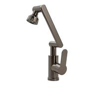YWJFSA Bathroom Sink Taps Mono Basin Mixer Tap with 2 Spray Modes Rotating Robotic Arm Taps Height Adjustable Brass, Gun Gray