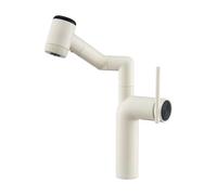 YWJFSA Bathroom Sink Taps Rotating Robotic Arm Taps with 2 Spray Modes Mono Basin Mixer Tap Brass Height Adjustable, White
