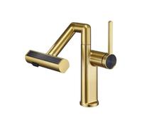 YWJFSA Bathroom Sink Taps Rotating Robotic Arm Taps with 4 Spray Modes Single Lever Bathroom Mixer Tap Height Adjustable Brass, Gold