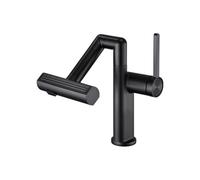 YWJFSA Bathroom Sink Taps Rotating Robotic Arm Taps with 4 Spray Modes Single Lever Bathroom Mixer Tap Height Adjustable Brass, Black