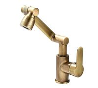 YWJFSA Bathroom Sink Taps Single Lever Rotating Robotic Arm Taps with 2 Spray Modes Mono Basin Mixer Tap Height Adjustable Brass, Antique