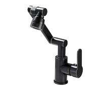 YWJFSA Bathroom Sink Taps Single Lever Rotating Robotic Arm Taps with 2 Spray Modes Mono Basin Mixer Tap Height Adjustable Brass, Black